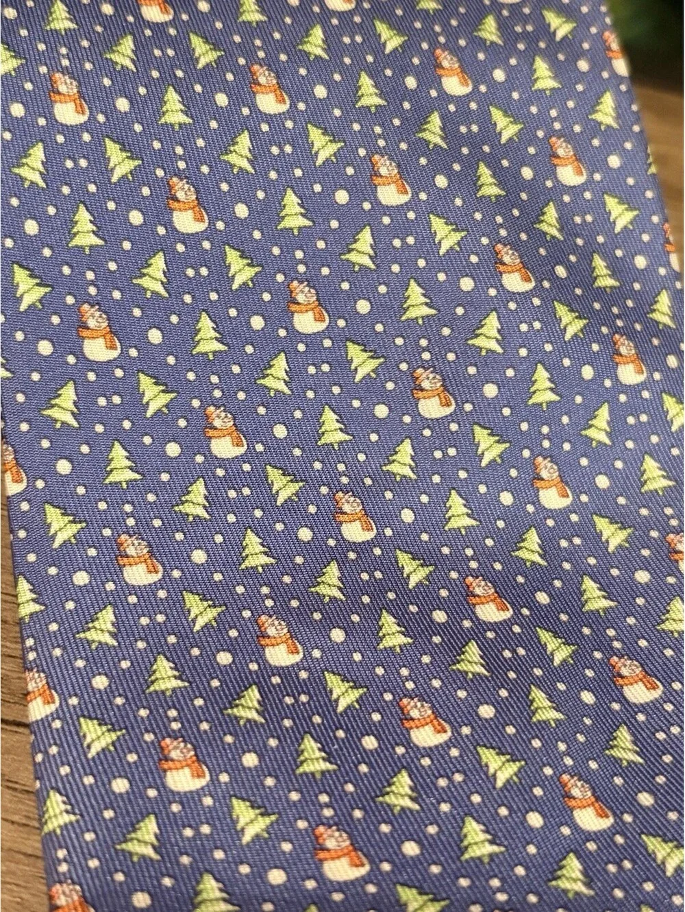 Salvatore Ferragamo Silk Christmas Tie Made In Italy Blue Snowmen Trees